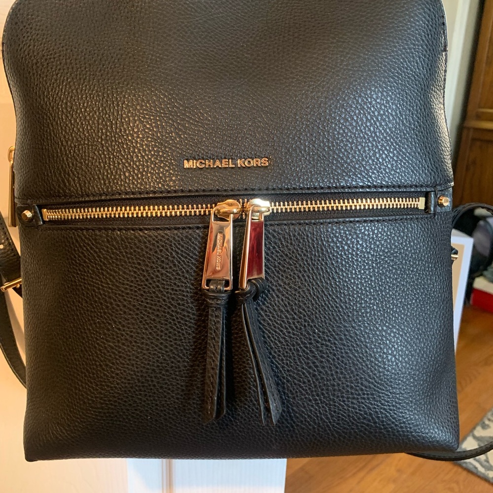Michael Kors Rhea Backpack Medium Zip Leather Slim Pebbled